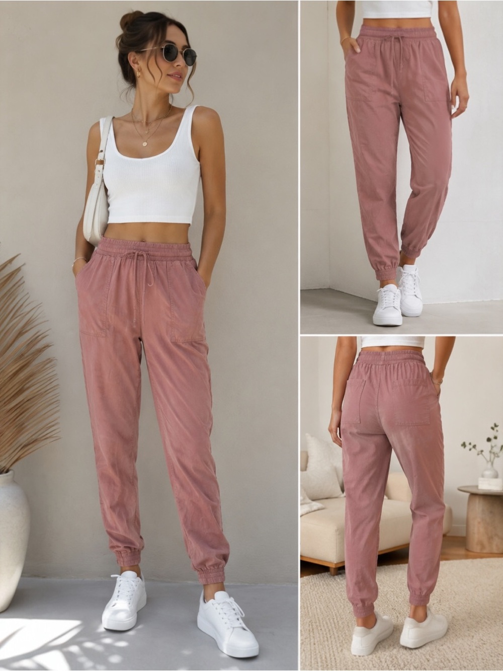 A New Day XL Dusty Rose Lyocell Blend Utility Jogger Pants Elastic Waist Pink